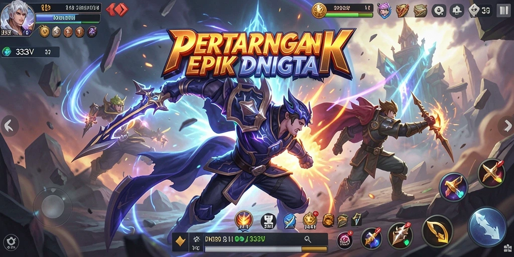 Tampilan utama <strong>333V</strong> dengan karakter bertarung di arena yang menarik.