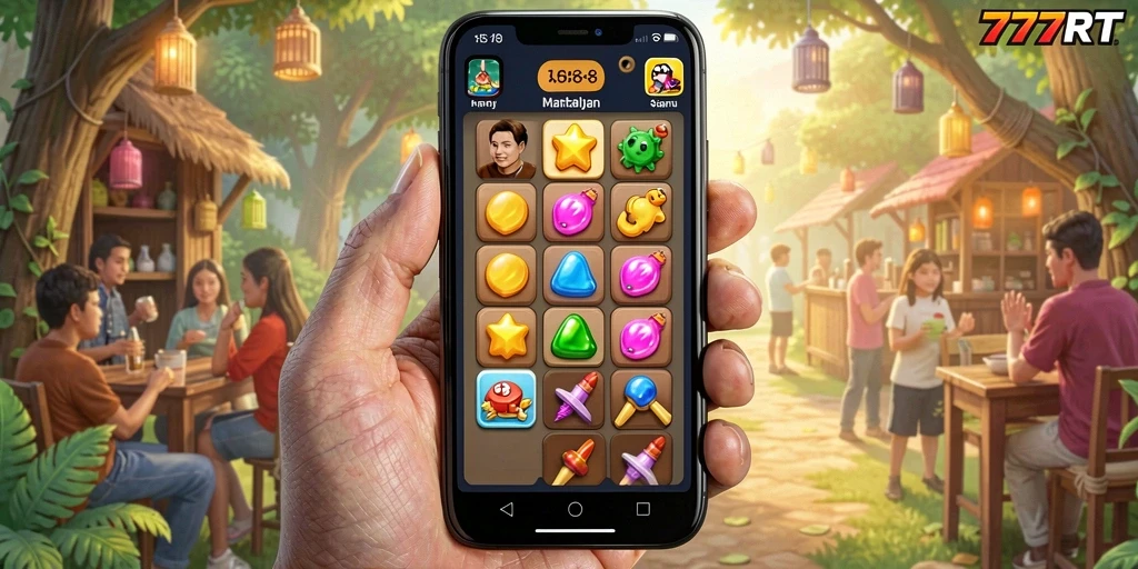Tampilan menarik dari gameplay Match-3 di 777RT.