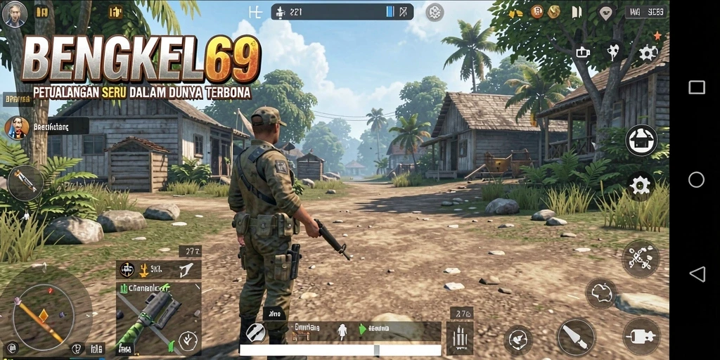 Screenshot menunjukkan pemain sedang menjelajahi dunia terbuka BENGKEL69.