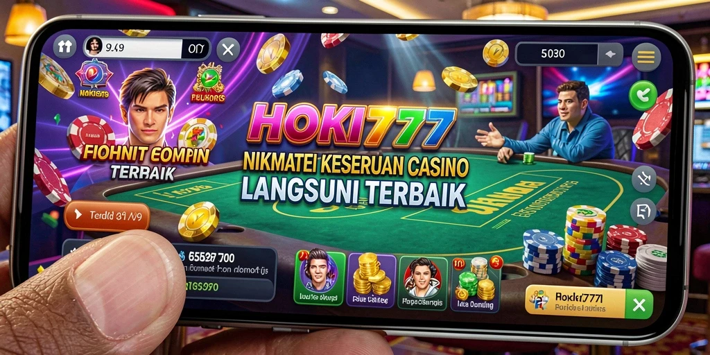 Tampilan gameplay HOKI777 yang menghadirkan dealer langsung dan suasana kasino.