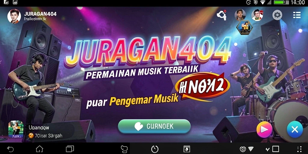 Tampilan gameplay menarik pada aplikasi JURAGAN404 dengan beragam pilihan musik.
