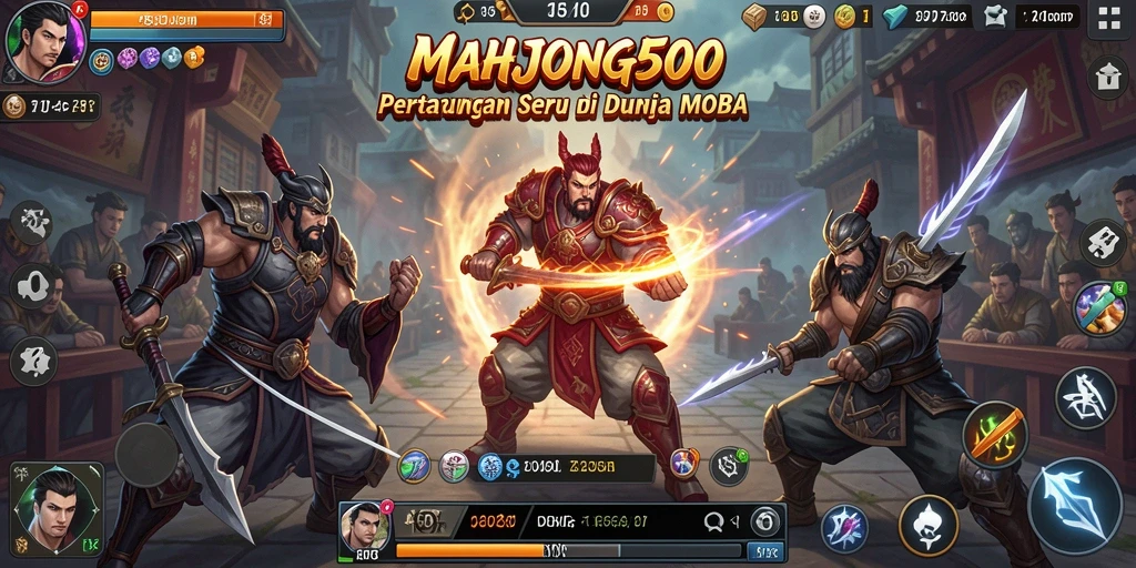 Screenshot gameplay MOBA yang menampilkan pertarungan seru di MAHJONG500.