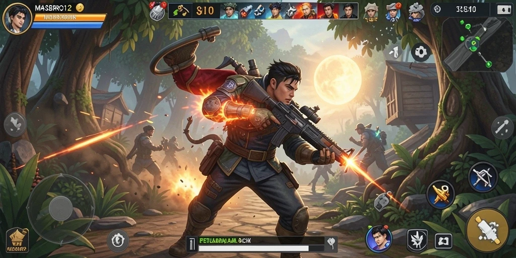 Tampilan seru gameplay MASBRO12 dengan pertarungan aksi yang mendebarkan.