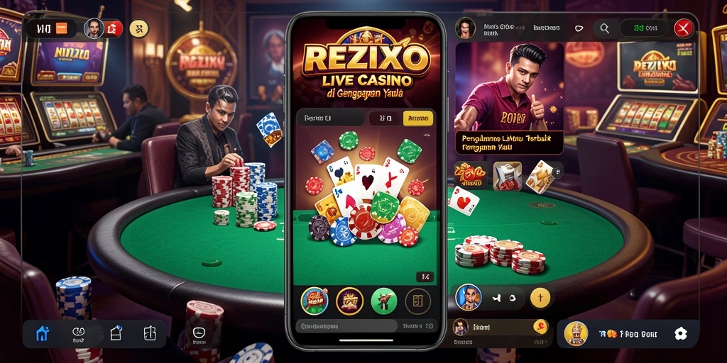 Tampilan gameplay REZIXO yang menampilkan dealer profesional dan interaksi pemain.