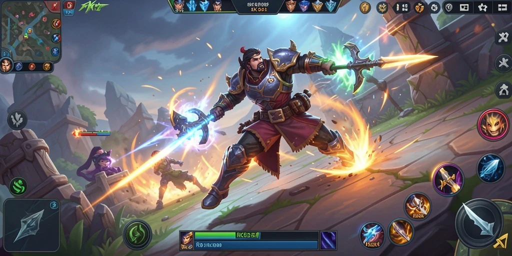 Screenshot gameplay RK88 yang menunjukkan pertarungan seru antar tim.
